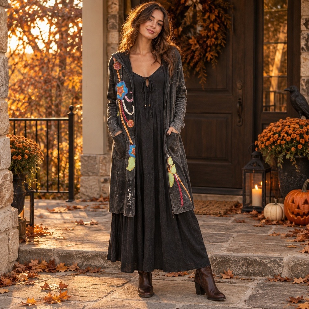Free People Maxi Dress + Rising International Boho Hoodie Bundle XS/S